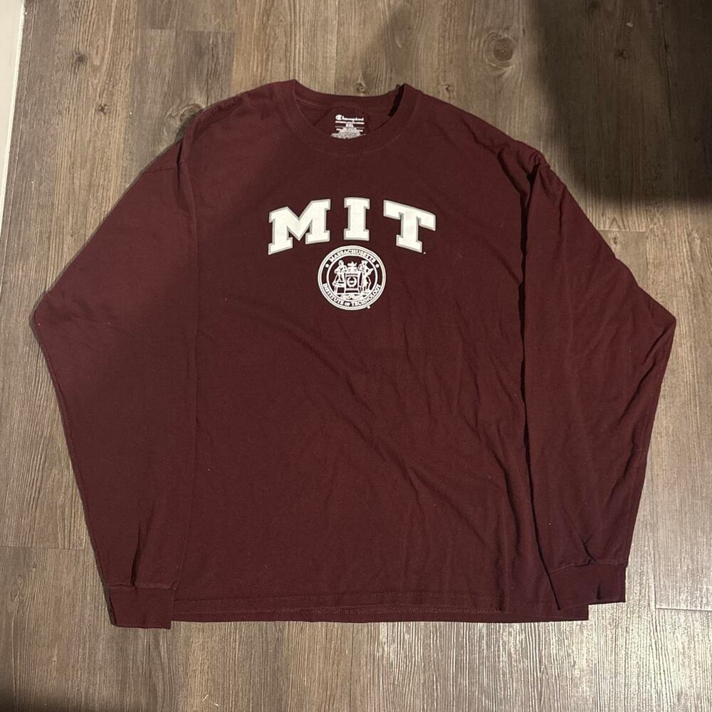 Maroon long sleeve shirt with white MIT text and logo